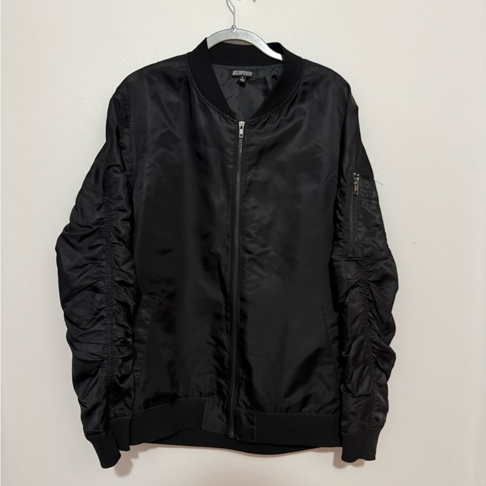 Black Bomber Jacket With Sleeve Details